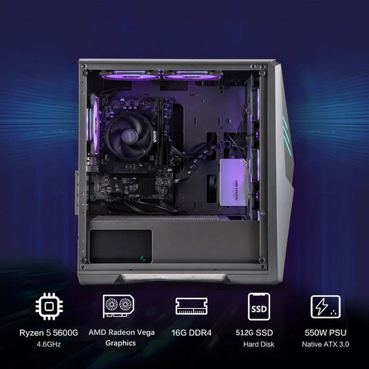 Gaming PC AMD Ryzen 5 5600GT 16GB RAM 1TB SSD Wifi Windows 11 PC Gaming Black
