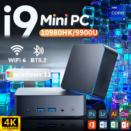 Gaming Mini PC Windows11 Intel Core I9 10980HK/ I9 9900U 16GB DDR4 1TB 2TB Wifi6 M.2 SSD UHD Graphics 1000Mbps Ethernet Mini PC