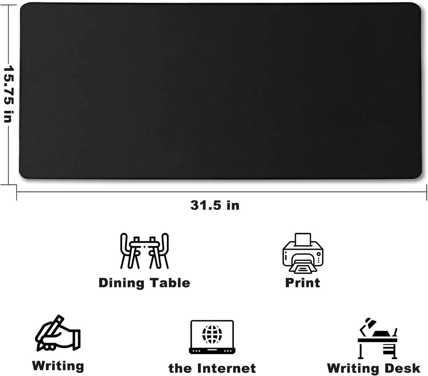 Large Mouse Pad, Desk Mat Office Pad Gaming with Stitched Edges, 31.5" X 15.7" Mousepad Non-Slip Waterproof Rubber Base for PC Laptop Home Accessories, Black