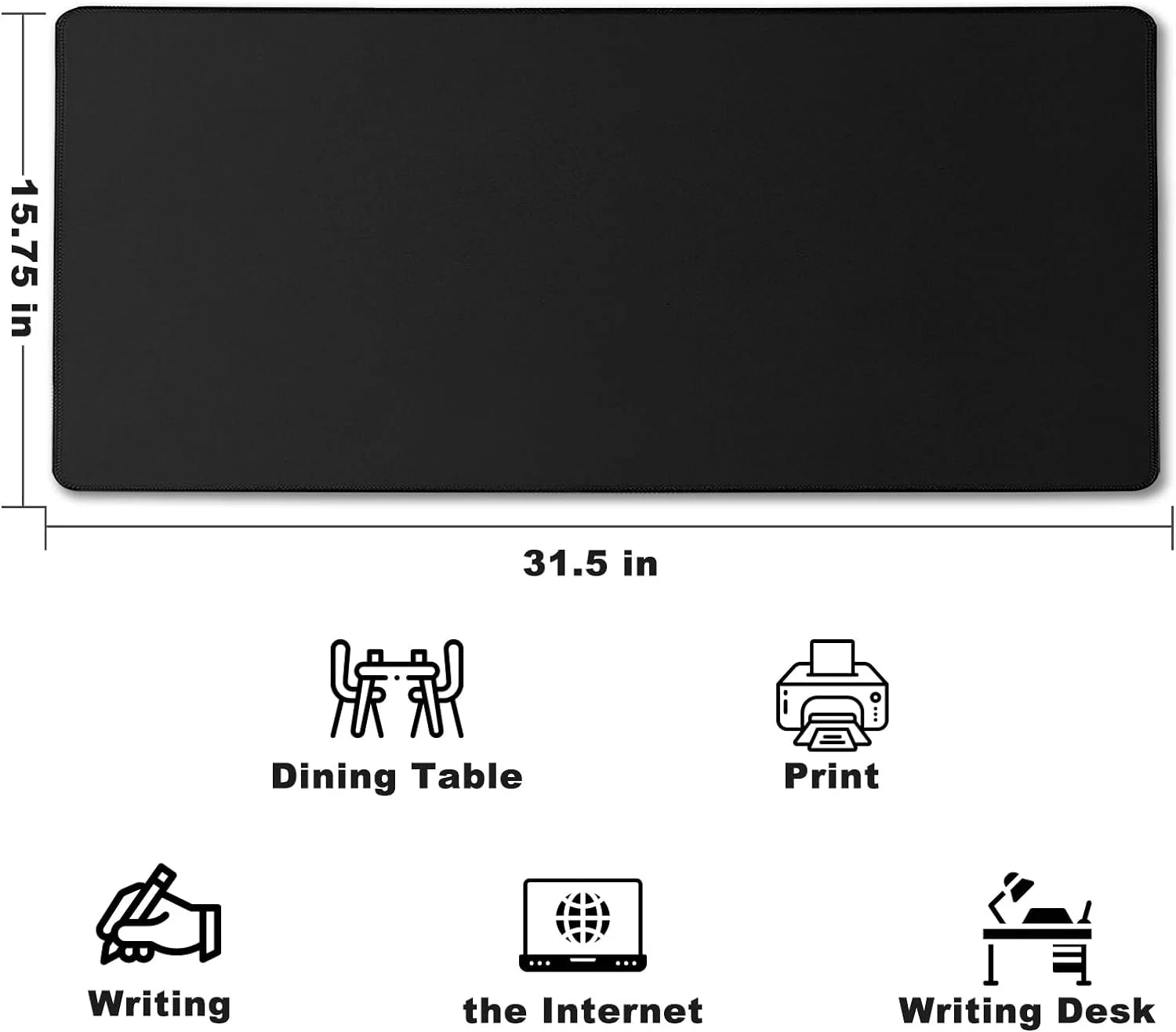 Large Mouse Pad, Desk Mat Office Pad Gaming with Stitched Edges, 31.5" X 15.7" Mousepad Non-Slip Waterproof Rubber Base for PC Laptop Home Accessories, Black