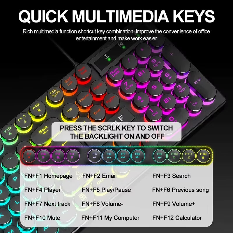 104Keys Punk Retro Keyboard Rainbow Backlight Wired Keyboard RGB Backlit Breathing Light Gaming Ergonomic Keyboard for Office PC