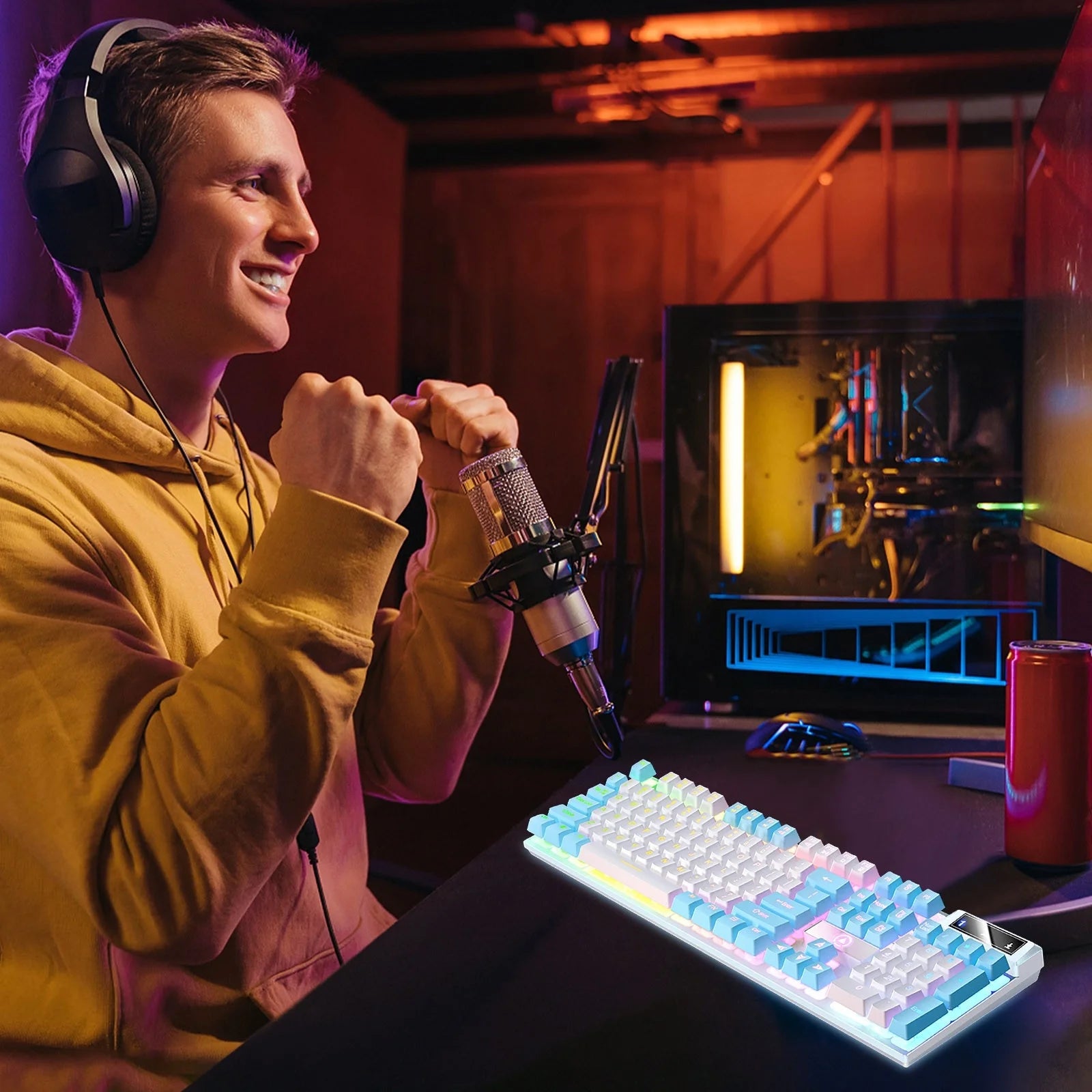 Wired 60 Mechanical Gaming Keyboard RGB Backlit Compact 61 Keys Keyboard with Blue Switches for PC RGB Backlit, Compact 63 Percent Wired Keyboard for Win/Mac PC Gamer, Easy to Carry