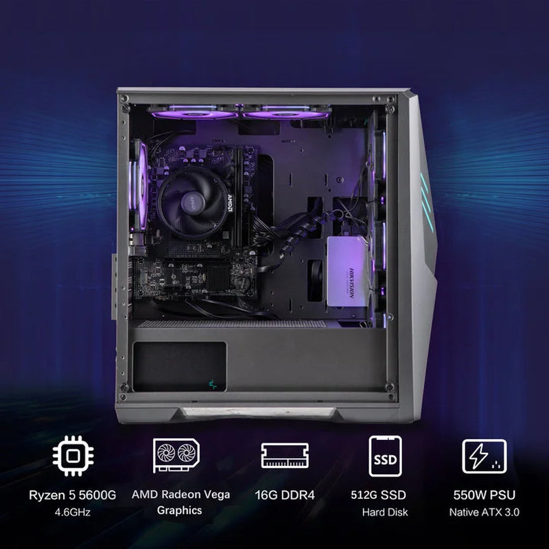Gaming PC AMD Ryzen 5 5600GT 16GB RAM 1TB SSD Wifi Windows 11 PC Gaming Black