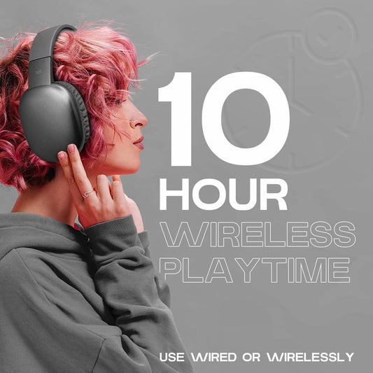 Ultra Over-Ear Wireless Bluetooth Headphones, Noise Canceling, Built-In Mic, Aux Backup, 10 H Playtime, Comfortable Design – Great Travel Gift