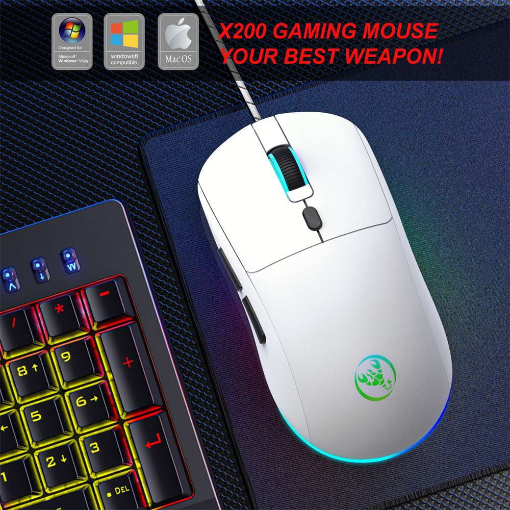 USB Wired Gaming Mouse,Usb Computer Mouse with 4 Adjustable DPI, RGB Backlit LED, Side Buttons, Ergonomic Design Mice for PC, Laptop, Windows, Mac, Vista, Linux, Gamer,White