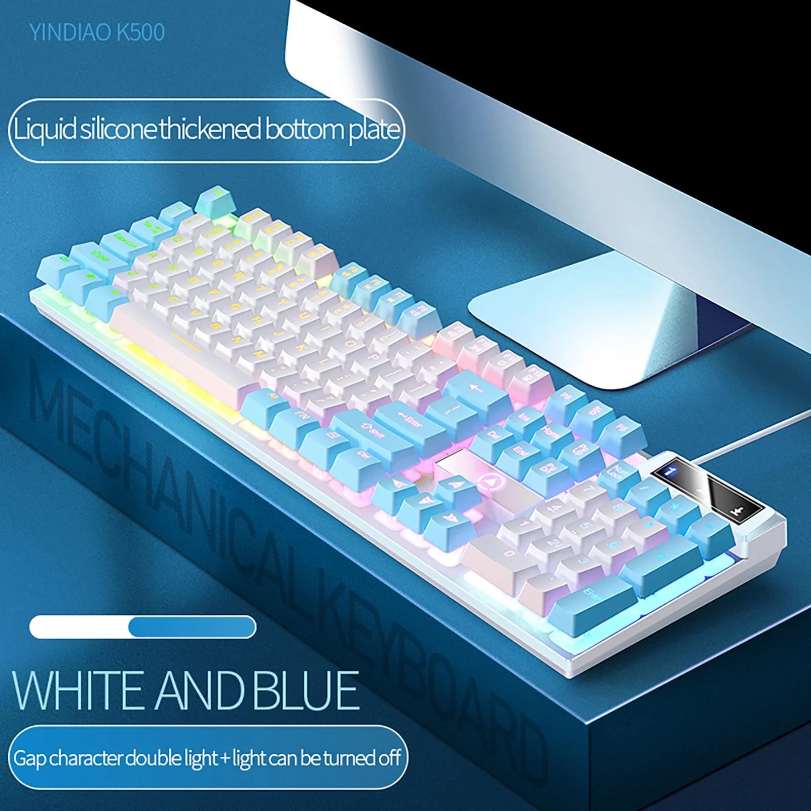 Wired 60 Mechanical Gaming Keyboard RGB Backlit Compact 61 Keys Keyboard with Blue Switches for PC RGB Backlit, Compact 63 Percent Wired Keyboard for Win/Mac PC Gamer, Easy to Carry