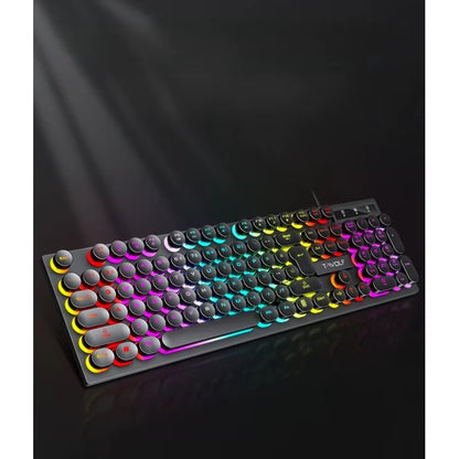 104Keys Punk Retro Keyboard Rainbow Backlight Wired Keyboard RGB Backlit Breathing Light Gaming Ergonomic Keyboard for Office PC