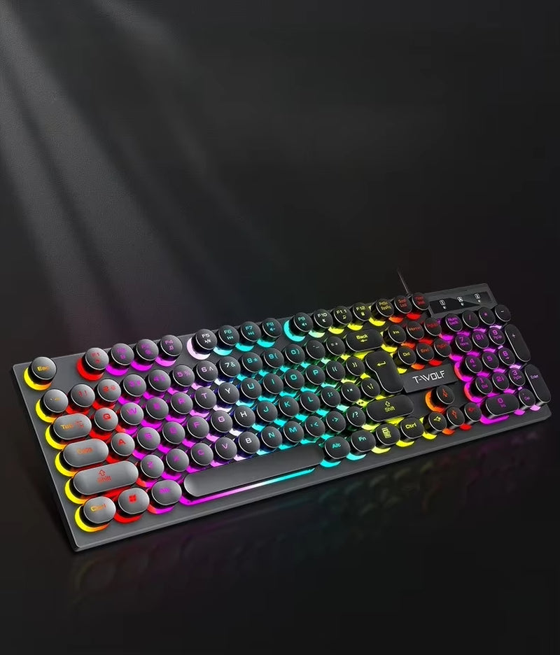 104Keys Punk Retro Keyboard Rainbow Backlight Wired Keyboard RGB Backlit Breathing Light Gaming Ergonomic Keyboard for Office PC