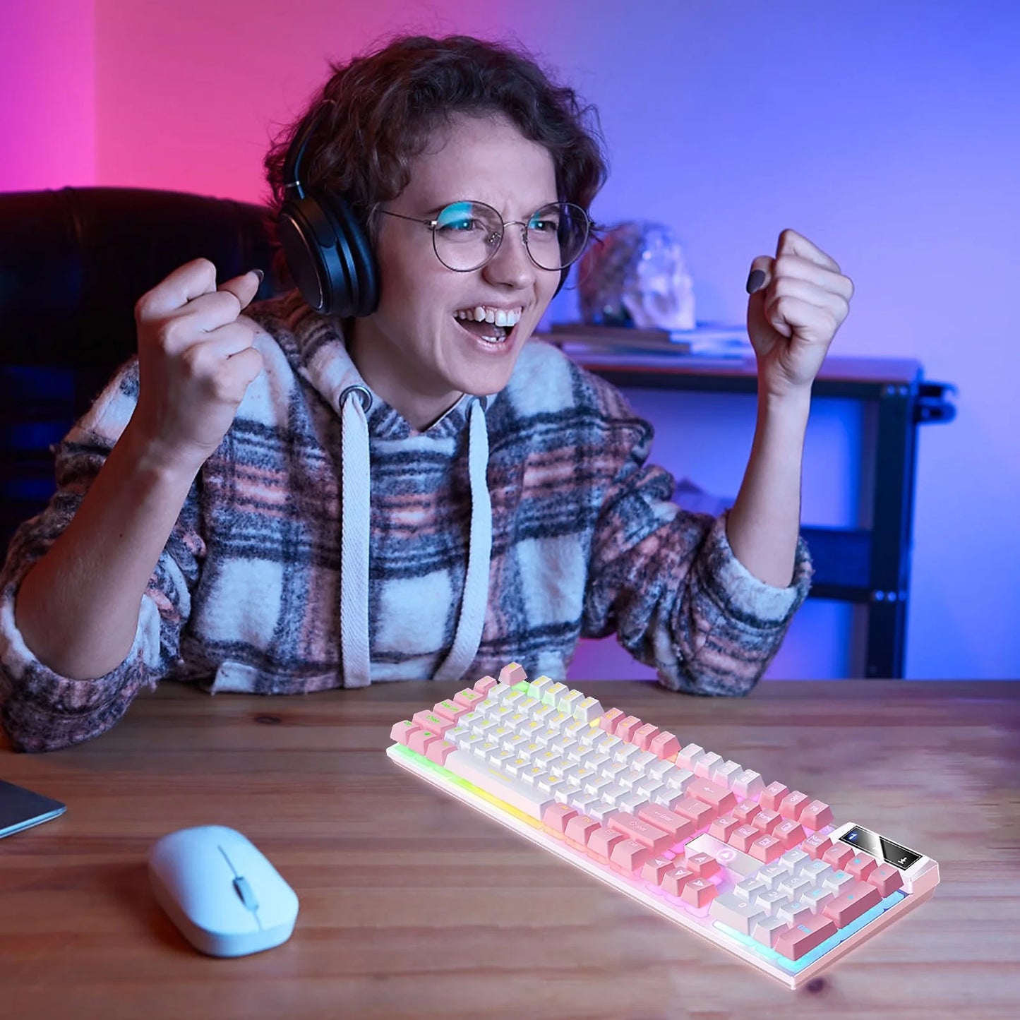 Wired 60 Mechanical Gaming Keyboard RGB Backlit Compact 61 Keys Keyboard with Blue Switches for PC RGB Backlit, Compact 64 Percent Wired Keyboard for Win/Mac PC Gamer, Easy to Carry