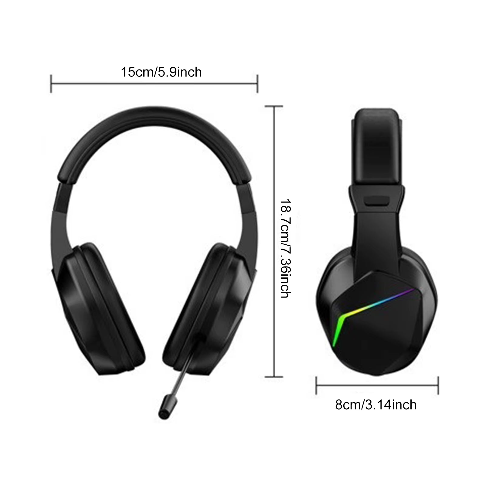Wireless BT Gaming Headset with LED Lights, Low Latency Gaming Headphones, 40Mm Drivers, Over-Ear Gaming Earphones with Omnidire