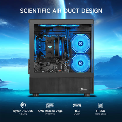 Lumishore Gaming PC AMD Ryzen 7 5700G 16GB RAM 1TB SSD PC Gaming Black