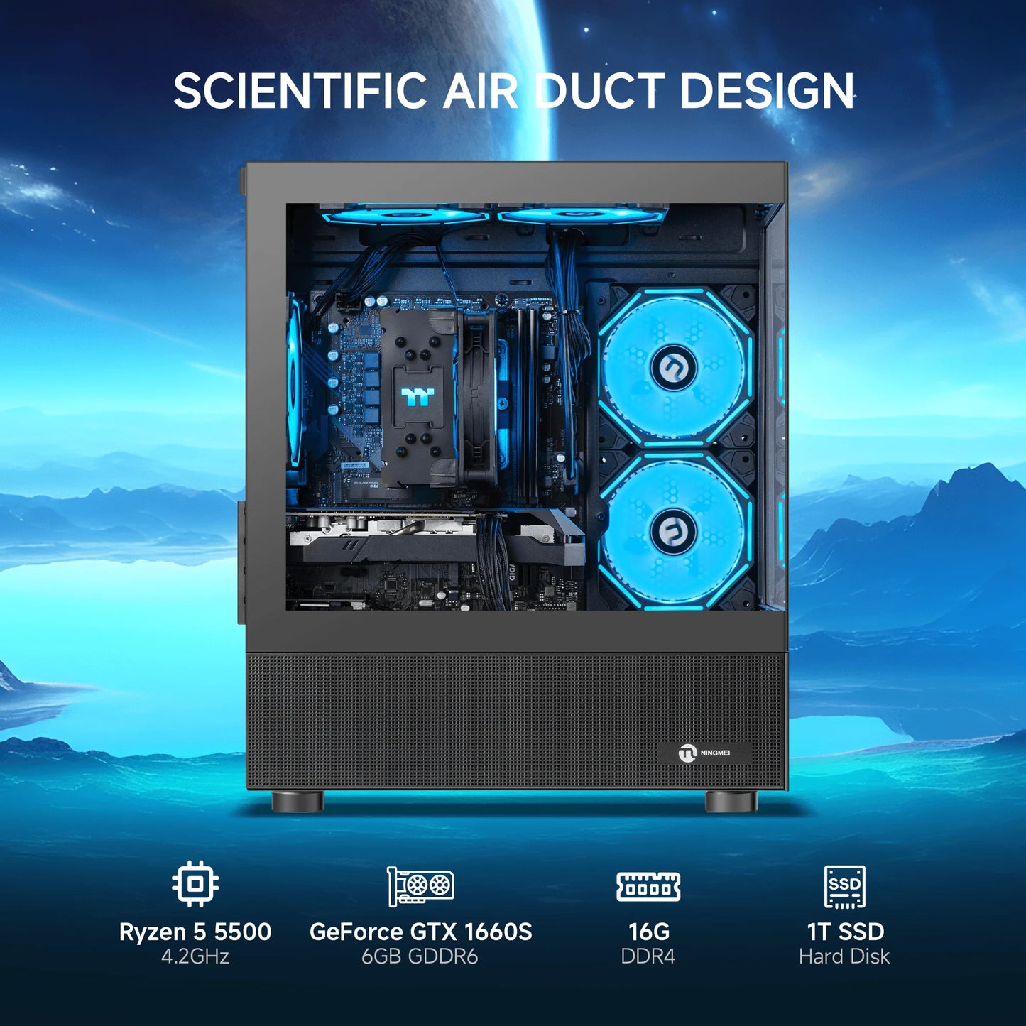 Lumishore Gaming PC AMD Ryzen 5 5500 NVIDIA GTX 1660 Super 16GB RAM 1TB SSD Windows 11 Wifi PC Gaming Black