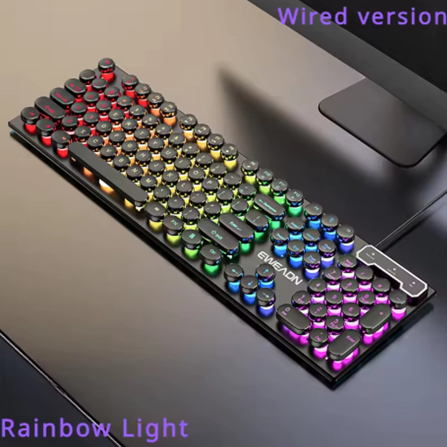 104Keys Punk Retro Keyboard Rainbow Backlight Wired Keyboard RGB Backlit Breathing Light Gaming Ergonomic Keyboard for Office PC
