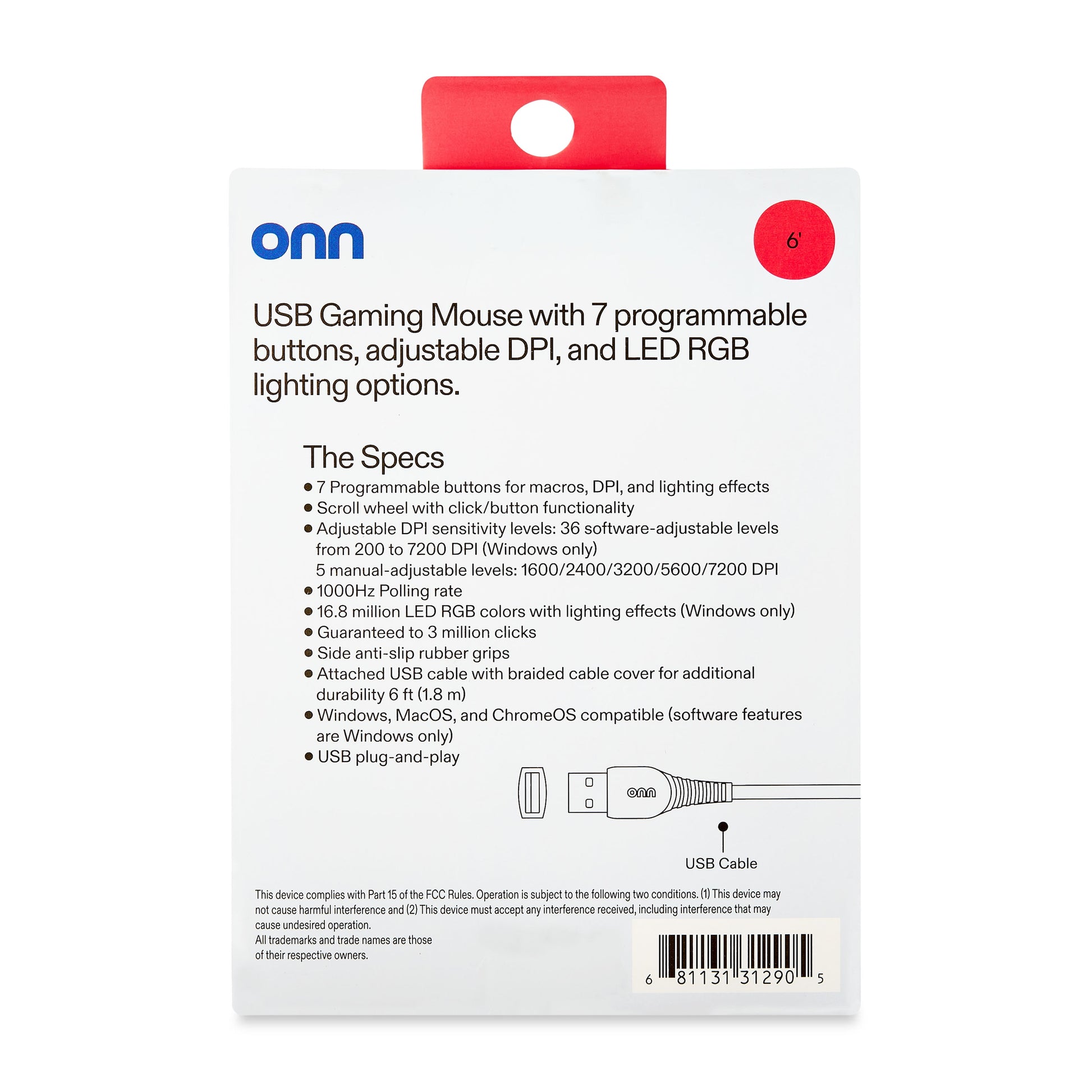 Wired USB Gaming Mouse with Adjustable DPI, Backlit, 7 Buttons Black