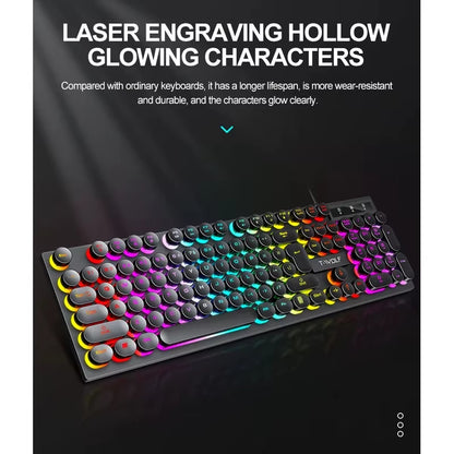 104Keys Punk Retro Keyboard Rainbow Backlight Wired Keyboard RGB Backlit Breathing Light Gaming Ergonomic Keyboard for Office PC